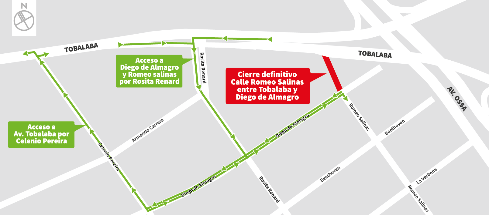 Cierre definitivo de calle Romeo Salinas en el tramo entre Tobalaba y Diego de Almagro