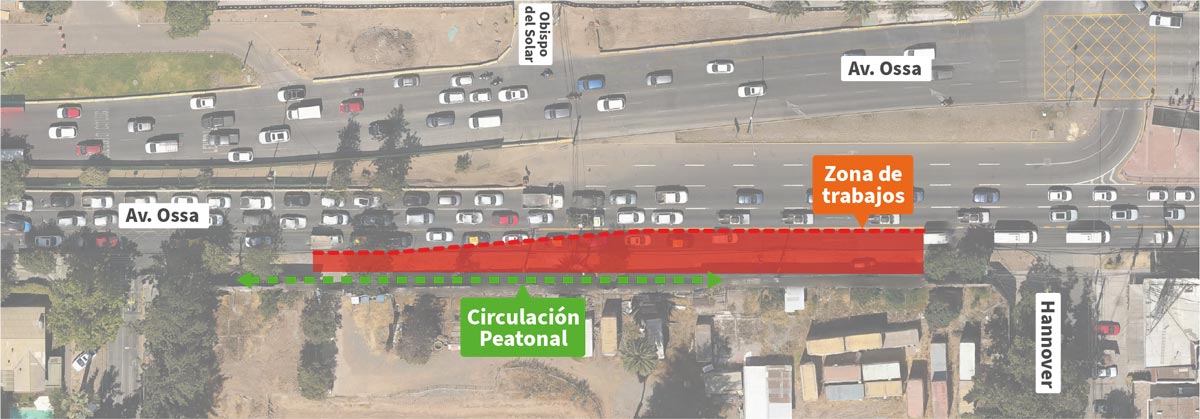 Ocupación de la pista derecha de Av Ossa poniente entre Estrella Solitaria y Hannover