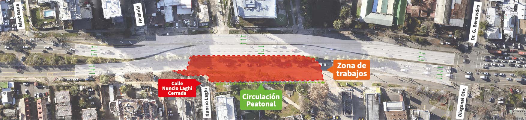 Trabajos previos fase 2 Trinchera Entrada Blest Gana  habilitación Francisco de Villagra y Cierre de Nuncio Laghi con Av. Américo Vespucio Poniente