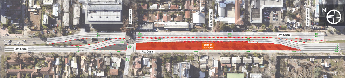 Ocupación de la calzada poniente de Av. Ossa entre Av. Echeñique y Hannover