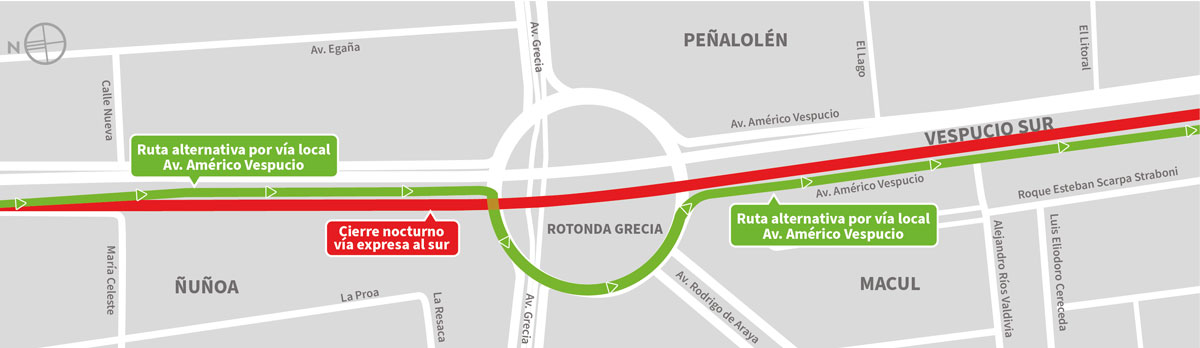 Cierre pistas viaducto Grecia poniente (dirección al sur)