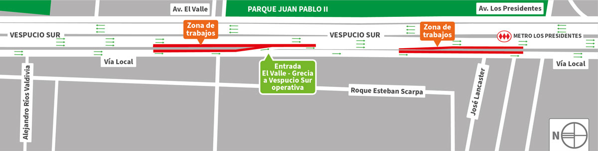 Cierre de la pista derecha, en dirección sur de la Autopista Vespucio Sur. Entre las calles Alejandro Ríos Valdivia y José Lancaster